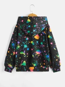 SHEIN Boys Reflective Splatter Paint Hoodie & Joggers - Black - View 5