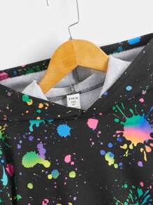 SHEIN Boys Reflective Splatter Paint Hoodie & Joggers - Black - View 7