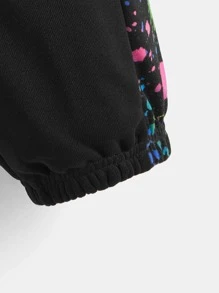 SHEIN Boys Reflective Splatter Paint Hoodie & Joggers - Black - View 8