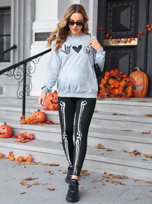 SHEIN Maternity Skeleton Print Adjustable Elastic Waist Leggings - Black - View 5