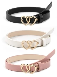 3pcs/Set Women's Casual Elegant Gold Heart Buckle Decorated Waist Belt, Suitable For Sweater, Dress, Jeans Everyday Wear And Office Outfit Summer, School