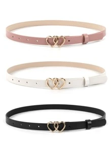 3pcs/Set Women's Casual Elegant Gold Heart Buckle Decorated Waist Belt, Suitable For Sweater, Dress, Jeans Everyday Wear And Office Outfit Summer, School