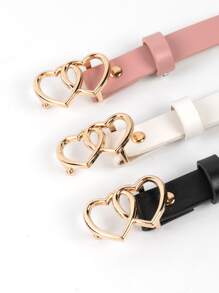 3pcs/Set Women's Casual Elegant Gold Heart Buckle Decorated Waist Belt, Suitable For Sweater, Dress, Jeans Everyday Wear And Office Outfit Summer, School