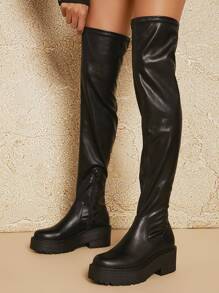 SHUZIA Faux Leather Over-The-Knee Zip-Up Boots Mother's Day Present - Black - View 3