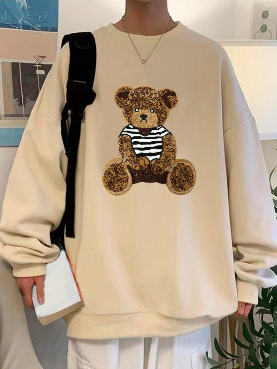 Manfinity Hypemode 寬鬆男士熊印花保暖套頭衫 - 杏色 - 查看 1