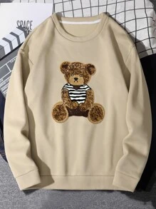 Manfinity Hypemode 寬鬆男士熊印花保暖套頭衫 - 杏色 - 查看 3