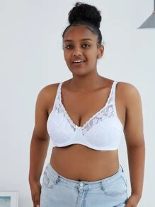 Solid Color Plus Size Lace Bra With Thin Cup, Sexy And Comfortable Women's Underwear - White - View 3