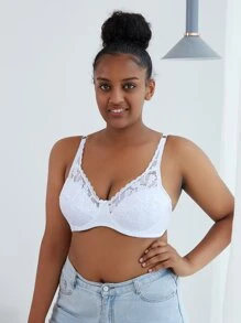 Solid Color Plus Size Lace Bra With Thin Cup, Sexy And Comfortable Women's Underwear - White - View 4