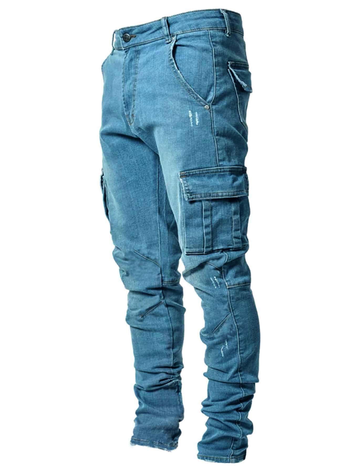 Stacked cotton pocket jeans