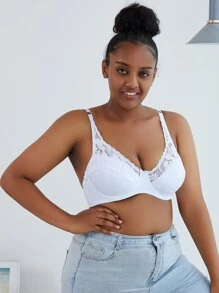 Solid Color Plus Size Lace Bra With Thin Cup, Sexy And Comfortable Women's Underwear - White - View 5
