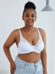Solid Color Plus Size Lace Bra With Thin Cup, Sexy And Comfortable Women's Underwear - White - View 6
