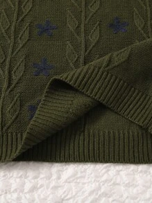 Muchica Grunge Floral Embroidery Crop Sweater Vest - Army Green - View 3