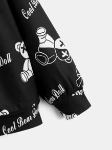 SHEIN Áo nỉ có khóa kéo in chữ và hình gấu dành cho bé gái tuổi teen - màu đen - Xem 3