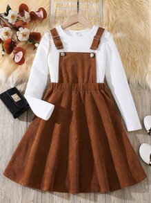 Niñas Camiseta tejida de canalé & Vestido overol - Multicolor - Ver 1