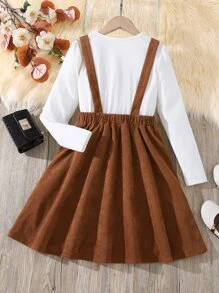 Niñas Camiseta tejida de canalé & Vestido overol - Multicolor - Ver 2