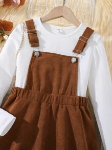 Niñas Camiseta tejida de canalé & Vestido overol - Multicolor - Ver 4