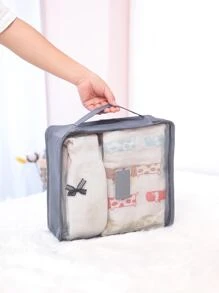 6pcs/set Letter Graphic Travel Storage Bag, Modern Polyester Storage Bag For Outdoor, Travel - Grey - View 3