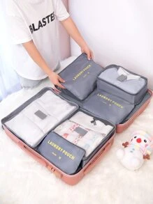 6pcs/set Letter Graphic Travel Storage Bag, Modern Polyester Storage Bag For Outdoor, Travel - Grey - View 4