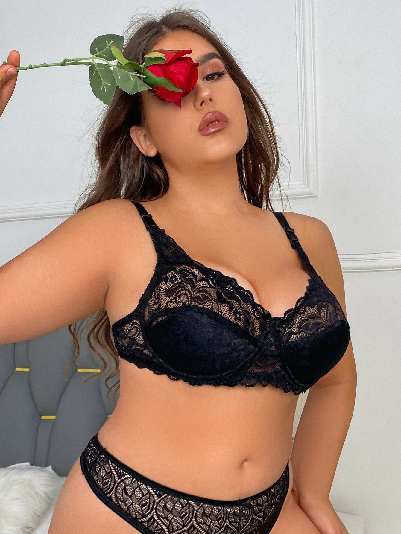 Miniatura 5 de Sujetador panel con encaje con lazo delantero con aro Negro