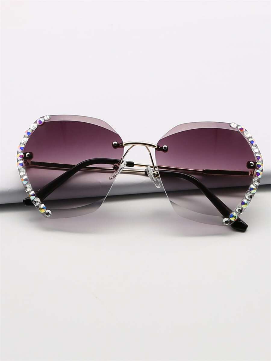 Gafas de moda sin bordes con diamantes para fiesta - Morado - Ver 1