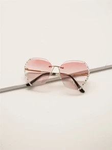 Gafas de moda sin montura con decoración de rhinestones para fiestas, playa, vacaciones, exteriores y viajes - Rosa - Ver 3