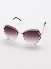 Gafas de moda sin bordes con diamantes para fiesta - Morado - Ver 4