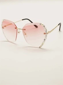 Gafas de moda sin montura con decoración de rhinestones para fiestas, playa, vacaciones, exteriores y viajes - Rosa - Ver 4