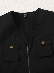 SHEIN ICON Áo khoác nữ Đắp vá Túi Dây kéo Lá thư Giải trí - màu đen - Xem 4