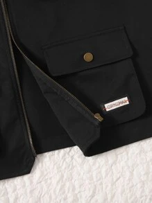 SHEIN ICON Áo khoác nữ Đắp vá Túi Dây kéo Lá thư Giải trí - màu đen - Xem 5