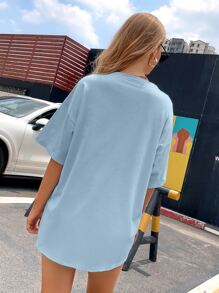 SHEIN Unity 字母图案落肩超大 T 恤 - 淺藍色 - 查看 2