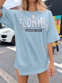 SHEIN Unity 字母图案落肩超大 T 恤 - 淺藍色 - 查看 5