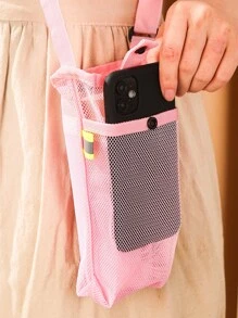 1入組素色粉色瓶極簡素色滌綸瓶子罩附帶繩子適用於戶外 - 粉色 - 查看 2