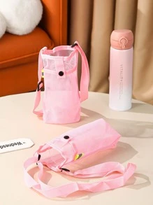1入組素色粉色瓶極簡素色滌綸瓶子罩附帶繩子適用於戶外 - 粉色 - 查看 4