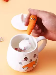 1pc Reusable Stainless Steel Spoon & 1pc Fork,Cute Carrot Design Washable Dinner Spoon & Fork For Children - Orange - View 4