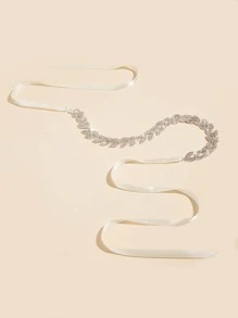 水鑽裝飾的樹葉形狀腰鏈 - 銀色 - 查看 3