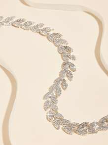 水鑽裝飾的樹葉形狀腰鏈 - 銀色 - 查看 4