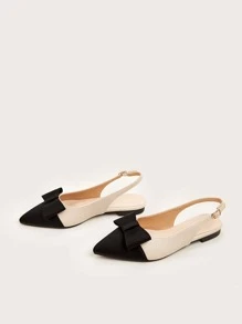 Fall/Winter Two Tone Bow Decor Point Toe Slingback Flats Valentines - Multicolor - View 2