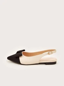 Fall/Winter Two Tone Bow Decor Point Toe Slingback Flats Valentines - Multicolor - View 3