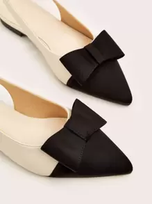 Fall/Winter Two Tone Bow Decor Point Toe Slingback Flats Valentines - Multicolor - View 4