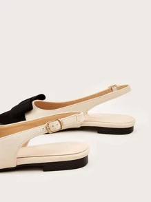 Fall/Winter Two Tone Bow Decor Point Toe Slingback Flats Valentines - Multicolor - View 5