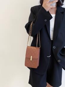 Mini Quilted Chain Flap Square Bag - Brown - View 2