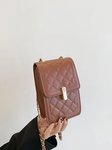 Mini Quilted Chain Flap Square Bag - Brown - View 3