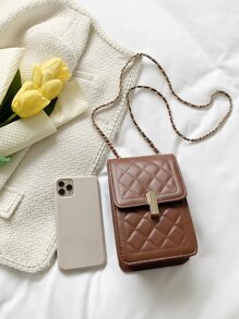 Mini Quilted Chain Flap Square Bag - Brown - View 4