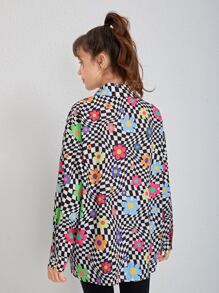 SHEIN Teen Girls Checker & Floral Print Shirt Without Tube Top - Multicolor - View 2