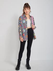 SHEIN Teen Girls Checker & Floral Print Shirt Without Tube Top - Multicolor - View 4