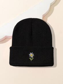 Hombres Gorro con bordado floral - Negro - Ver 1