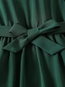 SHEIN Toddler Girls 1pc Cold Shoulder Ruffle Trim Belted Dress - Dark Green - View 3