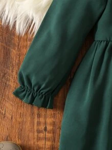 SHEIN Toddler Girls 1pc Cold Shoulder Ruffle Trim Belted Dress - Dark Green - View 5