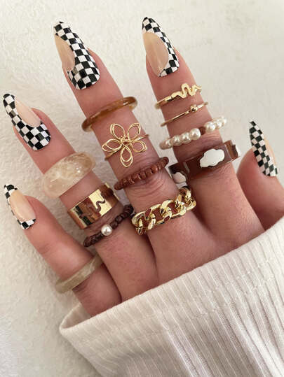 12pcs Flower & Faux Pearl Decor Ring Valentines,Mom,Mother,Mother's Day,Gift