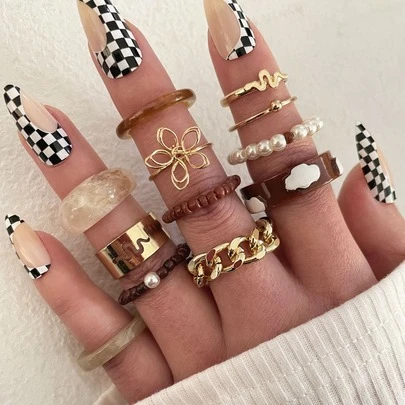 12 chiếc nhẫn trang trí hoa và ngọc trai giả cho ngày lễ tình nhân, mẹ, mẹ, ngày của mẹ, quà tặng